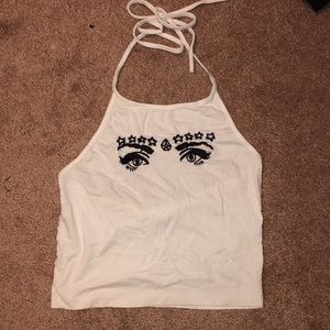 White haltered crop top